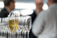Champagne flutes on a tray