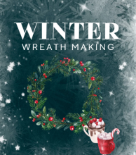 Illustration of a wreath and cups of cocoa.