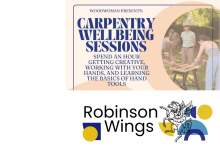 Carpentry Wellbeing Sessions with image of people doing carpentry.