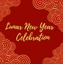 Lunar new Year Celebration on red background with yellow cloud illustration.