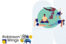 Illustration of figures in different yoga positions.