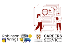 Illustration of two figures looking at CVs.