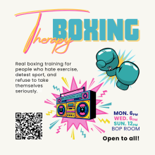 Illustration of a boom box and boxing gloves.